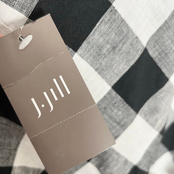 J. Jill Love Linen Pullover Top Womens Large Black Gingham Check 3/4 Sleeve - Picture 7 of 12